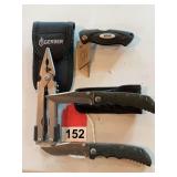Gerber Multi Pliers w/pouch, 2 Blackstone folders & 1 Rock River box knife
