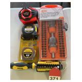 2 new tapes, New Titan Driver and bit set, new HDX 77 piece bit set with 2 ratcheting drivers.