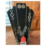 Vintage Premier large silver necklace and earrings and silver necklace
