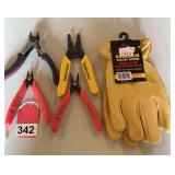 3 Crescent new precision cutters, 1 new Klein wire stripper & new pair of Large Deerskin gloves