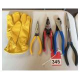1 New Klein needle nose & new Klein dikes, Gear wrench long needle nose, new Milwaukee wire strippers.