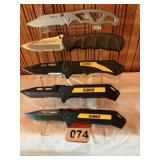3 new Dewalt folding knives and 2 Smith and Wessons, all brand new
