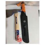 Vaughn Builders hatchet, and a Paracuda FS Machete
