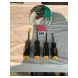 4 piece set of new Dewalt screwdrivers with screw starter clip w/ new roll duct tape