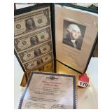1 sheet of 4 $1 bills with certificate from 2005