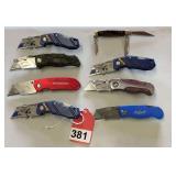 7 new folding box knives, 1 really nice northwest trail 3 blade pocket knife