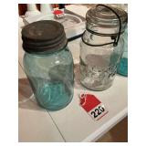 Real deal not replicas is 2 blue Ball quart jars and a real Foster Seal quart jar