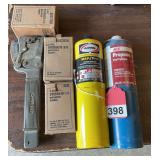 1 Mapp and 1 Propane cylinders and a Bostitch Model H2B stapler with 3 new boxes of staples.