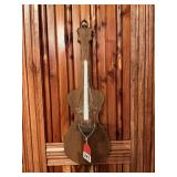 Wooden Violin shaped candelabra with globe and candle