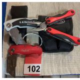 1 Snap On (other) multitool with sheath, Lenox box knife, Sheffield box knife