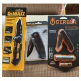 Dewalt folder, Rock River folder, Gerber 2 inch still in blister packs