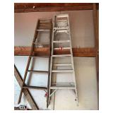 2 step ladders, 1 aluminum rated 200 lbs. & 1 wood rated 225 lbs. both 6 foot