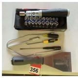 1 new set of Nebo sockets and adjustable ratchet a new scraper, magnets and 3 precision tools.