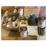 Assortment of plumbing items, strapping, Sand cloth, #5 Rector seal, (Cans look Dirty but the dope is fine) 20 lbs + OR – of various solders, +++