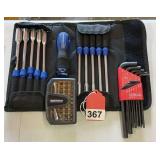 New 12 piece set of Nut drivers, new Bostitch bit set, 1 new set of Ekland a Allens SAE