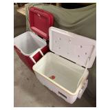 1 Coleman and 1 igloo cooler red/white