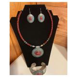 Vintage Premier Burgandy necklace and earrings and bracelet to match
