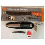 New Paracuda machete, box knife, small folder and a Klein Duct knife
