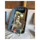 Tote full of painting supplies with 3 extension painting handles 2 – 24 ft and 1- 12
