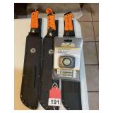 3 Paracuda FS Machetes, 1 Rock River 110 lumen will run 12 hours on 1 set of Batteries