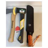 Collins hatchet, Sutherlands hatchet, and a Paracuda FS Machete
