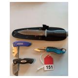 Nice lot of knives, Klein Duct Knife, Buck Whittaker folder, 2 folding box knives