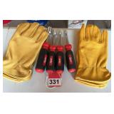 New 4 piece set of Milwaukee nut drivers and 2 new pair of Deer skin gloves Medium and Large