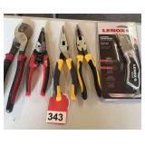 2 new Klein strippers, 1 Klein large wire cutter, New Lenox Box knife, & new Ideal needle nose.