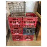 6 vintage from the 1980’s and 1970’s milk crates with a vintage wire crate from