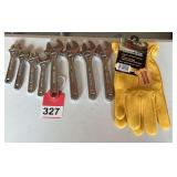 8 new adjustable wrenches and 1 pair of premium deer skin gloves – Medium