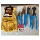 4 new Channel Lock pliers & 1 pair of new Deerskin gloves – Large