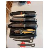 3 Klein Duct Knives with sheaths and a 3 blade set by Quarrow, by Nebo