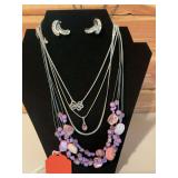 Vintage Premier Purple and Pink necklace with a silver chain necklace + earrings