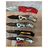 New Milwaukee and 3 Smith and Wesson and 1 Dewalt new folding knives