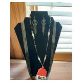 Vintage Premier 7 strand silver and black necklace with earrings to match