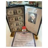 1 sheet of 4 $1 bills with certificate from 2005