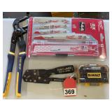 New Dewalt bit set, Large new adjustable pliers, Craftsman auto lock pliers and a new set of Milwaukee Sawzall blades in unopened plastic case.