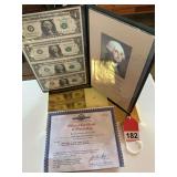 1 sheet of 4 $1 bills with certificate from 2005