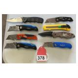 5 real nice 5 piece set of box knives, Milwaukee, Smith and Wesson new folders along with 1 breakpoint