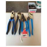 1 pair of adjustable pliers and 3 Klein electrician’s pliers