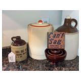 Stoneware Crocks, Jugs, Locke Electrical Insulator, and Rowe Mfg. Co. Advertising Sign