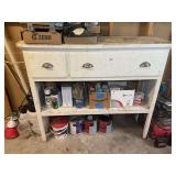 White Painted Wooden Work Bench with Storage Shelves and Drawers