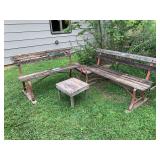 Two 5-Foot Cast Iron and Wood Park Bencheses with Matching Table
