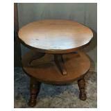 Two-Tier Wooden Round Side Table with Turned Legs