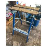 Foldable Wooden Workbench with Blue Metal Frame