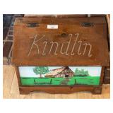 Wooden Hand-Painted Kindling Box with Sloped Lid