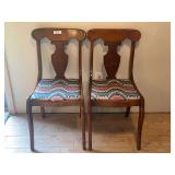 Two Wooden Side Chairs with Upholstered Seats