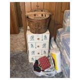 Craft Supply with Wood Basket, Storage Drawers, Fabric, and Notions