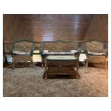 Four-Piece Wicker Living Room Furniture Set with Floral Cushions