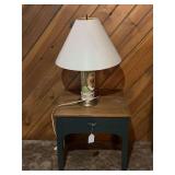Ceramic Table Lamp with Floral Motif and End Table